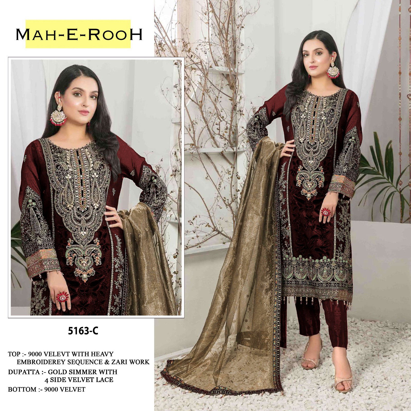 Mah E Rooh 5163 Velvet Embroidered Salwar Kameez Collection